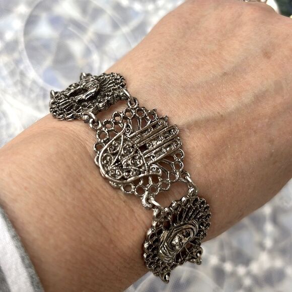 Vintage Souvenir Du Maroc Moroccan Hamsa Camel Link Bracelet - Picture 10 of 10